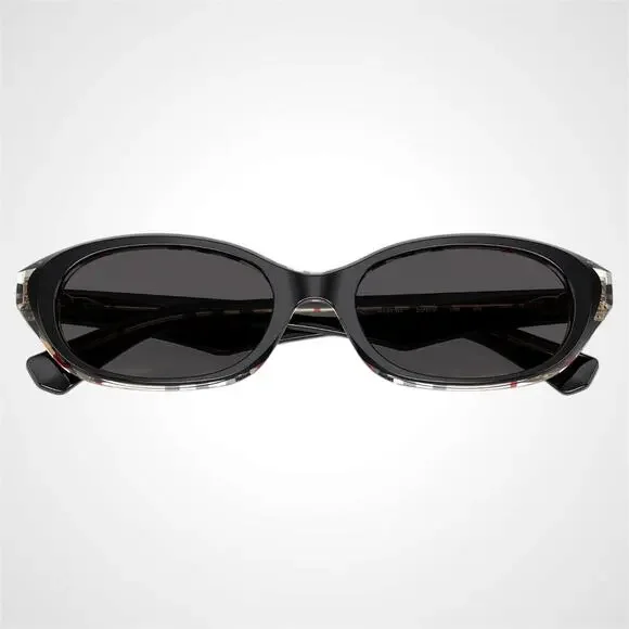 New Burberry Sunglasses Black Vintage Check Oval Gold Logo Womens New BURBERRY - Picture 3 of 7